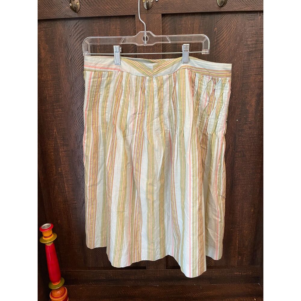 Talbots Y2K Linen Blend Striped Midi Skirt Size 13 Boho Coastal Summer Skirt